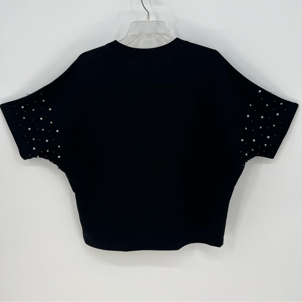 Vocal Top Womens Black Casual Elegance Pearled Short Sleeve Oversized Fit NWOT - Picture 7 of 9